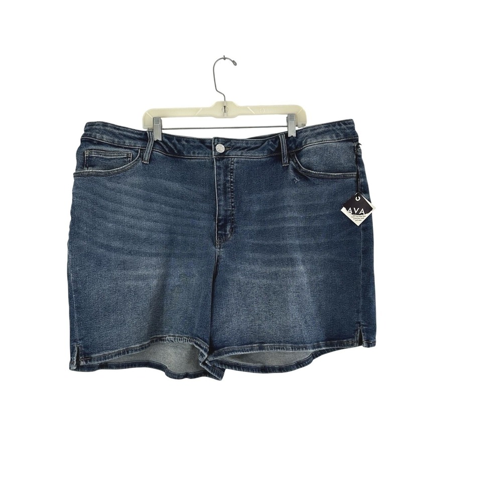 Ava & Viv Denim High‎ Rise Relaxed Bermuda Shorts Women's Size 26 Blue Stretch